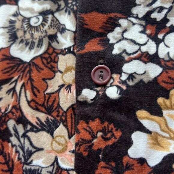 The Gap Floral Button-Up Shirt Brown & Cream Vintage 70s Style Womens Sz Large - Picture 7 of 12
